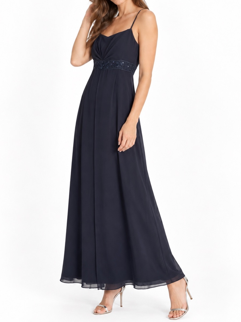 Michaelangelo Navy Beaded Empire Waist Formal Maxi Gown Size 14